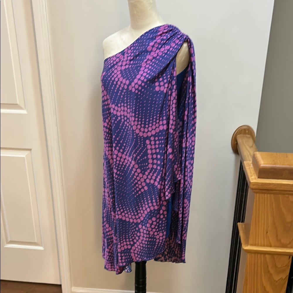 Purple and Pink One-Shoulder Dress funky abstract dot print size small - Picture 4 of 14